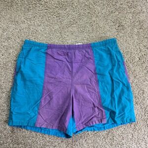 VINTAGE Basic Editions Swim Trunks Mens Large Blue Purple Colorblock Swimming